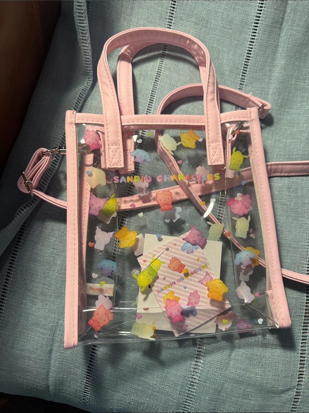 Sanrio Pink Clear Tote with Multicolor Character Accents